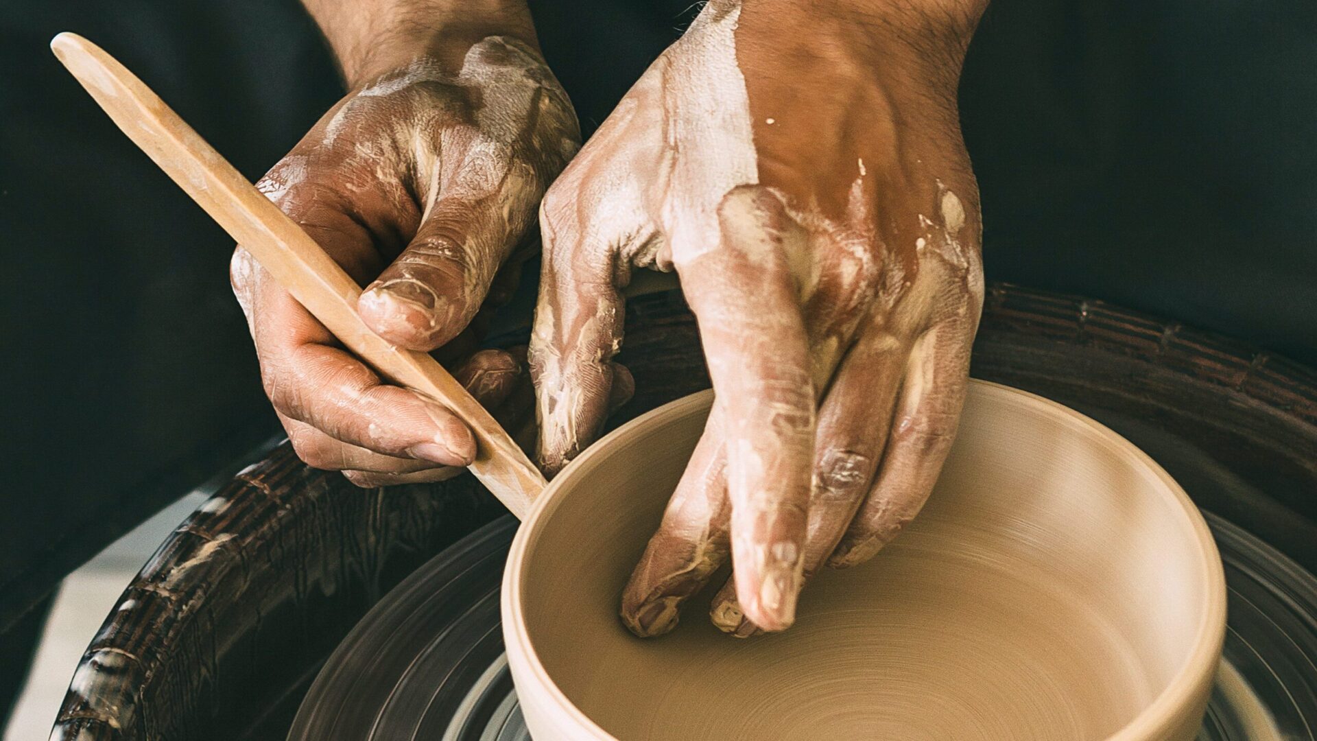 Ceramist at a pottery workshop